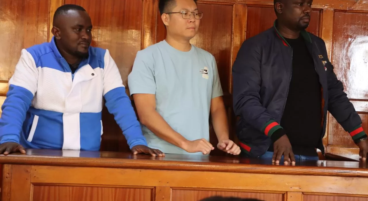 Three suspects, including a Chinese national, appear before Milimani Law Courts in Nairobi for possession of counterfeit Maxi Duchi Lorenzetti showerheads.