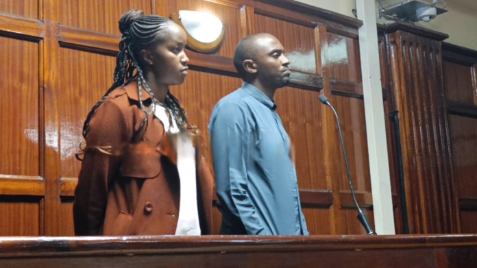 Moses Macharia Mathenyu and Peris Wangari Kamau at Milimani Law Courts over Lubrinex Oils fraud case