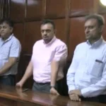 The three businessmen appearing before Milimani Chief Magistrate in the NSSF land fraud case.