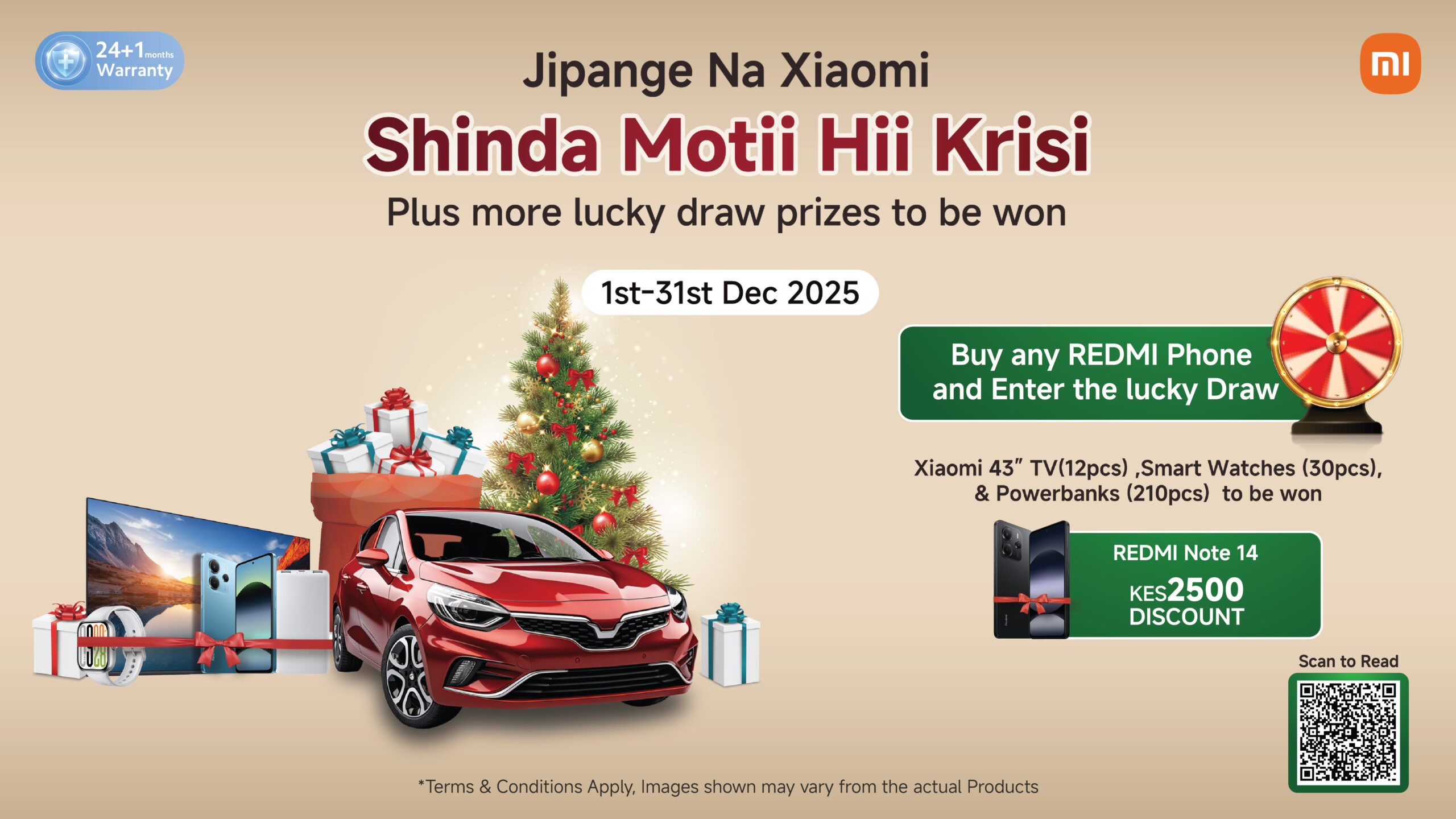 Xiaomi Kenya Christmas campaign announcing a brand-new car giveaway.
