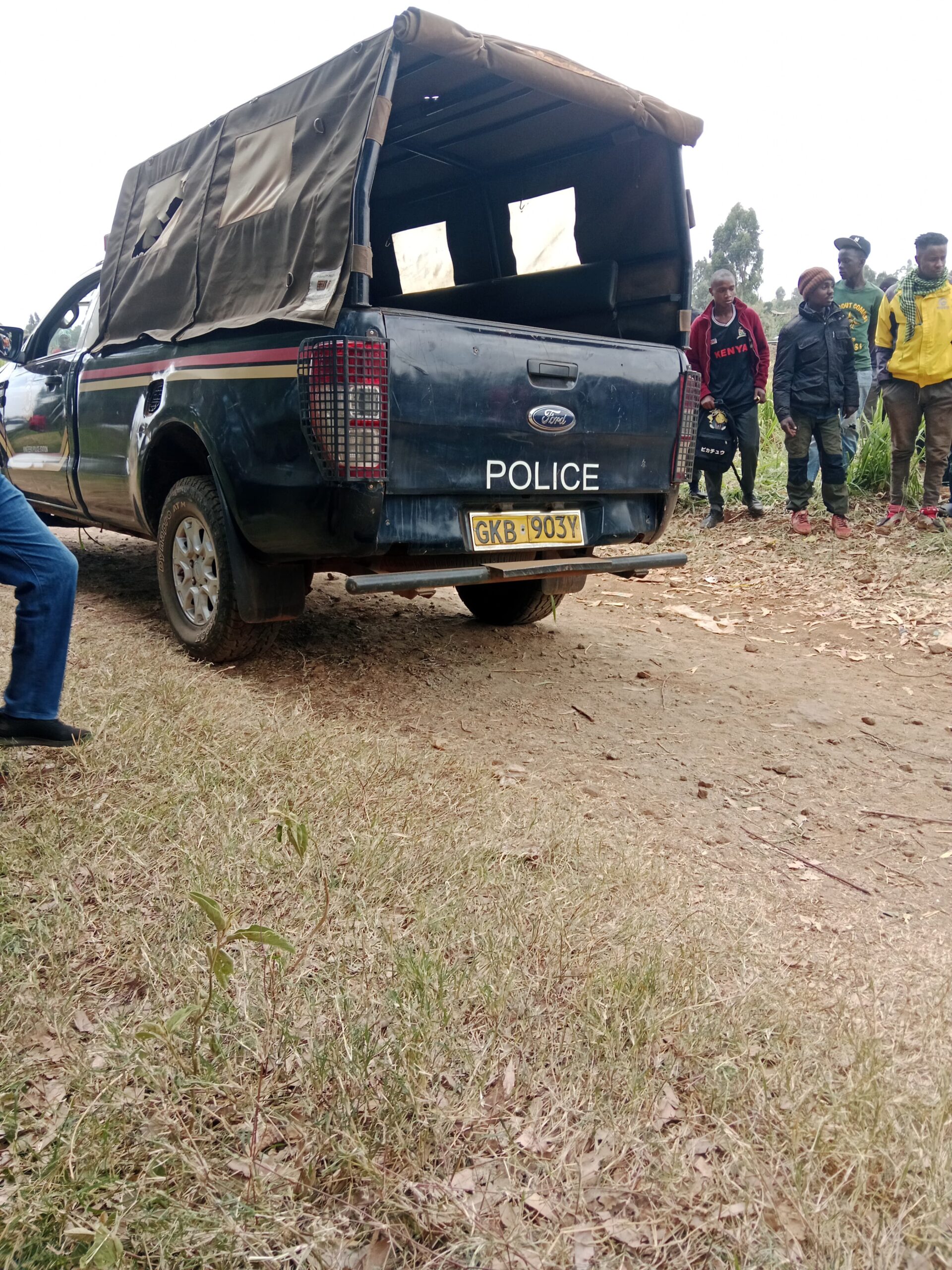 Mob justice incident in Muguga, Kiambu County, where residents lynched two suspected gang members