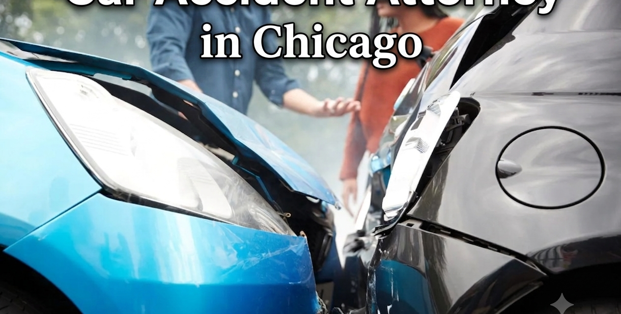An image of a car accident attorney in Chicago meeting with an injured client