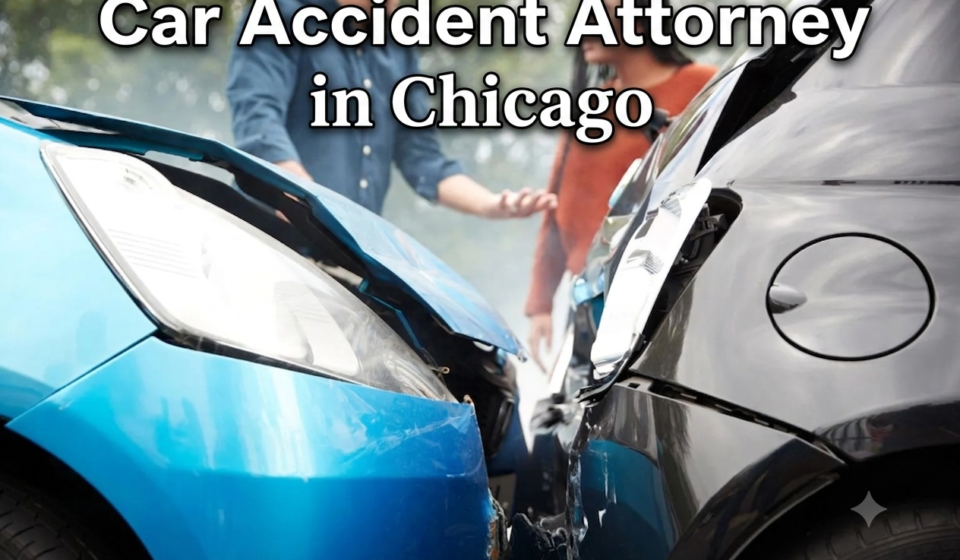 An image of a car accident attorney in Chicago meeting with an injured client