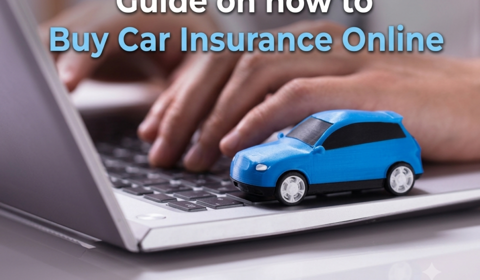 Driver using a laptop to buy car insurance online